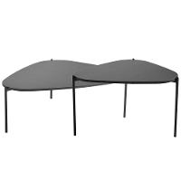 Kit 02 Mesas De Centro Para Sala De Estar Pés Metálicos Adek A03 Nero Preto - Lyam Decor - 1