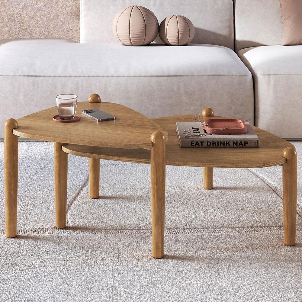 Kit 02 Mesas De Centro Para Sala De Estar Pés Madeira Trium A03 Hanover Roble - Lyam Decor - 2
