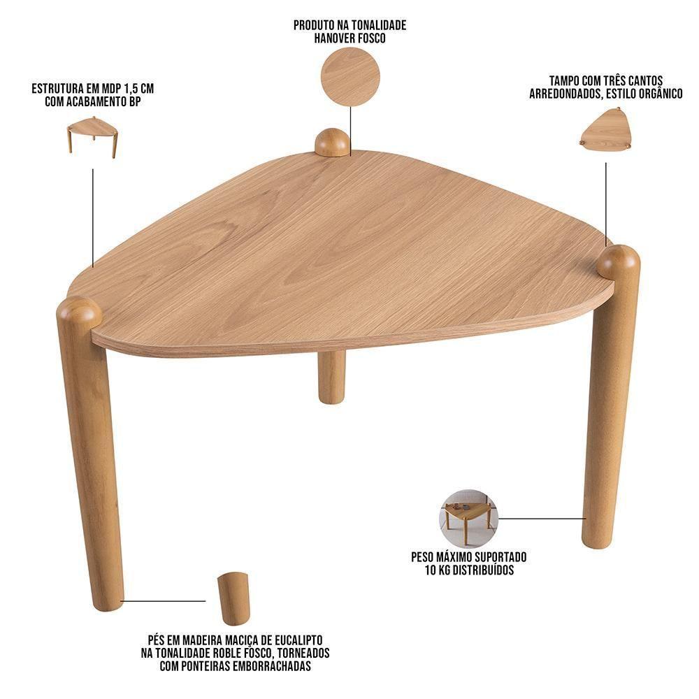 Mesa De Centro Para Sala De Estar Pés Madeira Alta Trium A03 Hanover Roble - Lyam Decor - 4