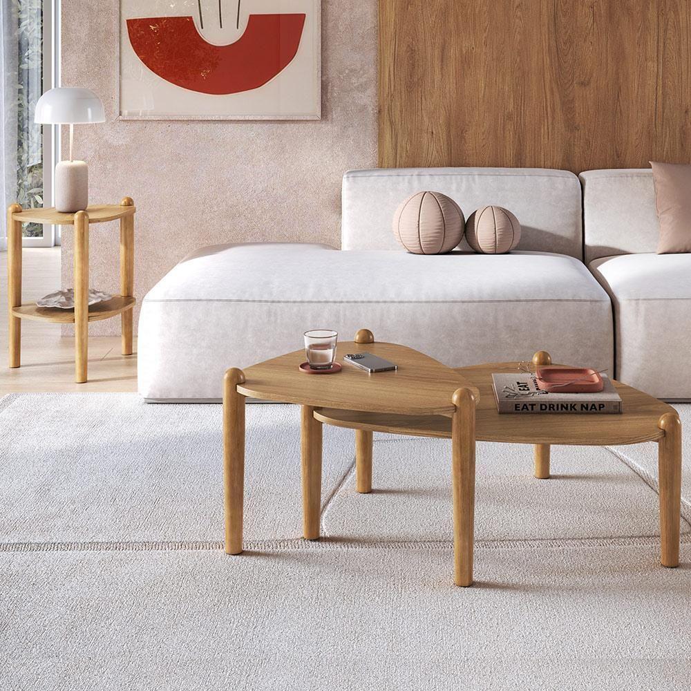 Kit 02 Mesas De Centro E 01 Mesa Lateral Pés Madeira Trium A03 Hanover Roble - Lyam Decor - 2