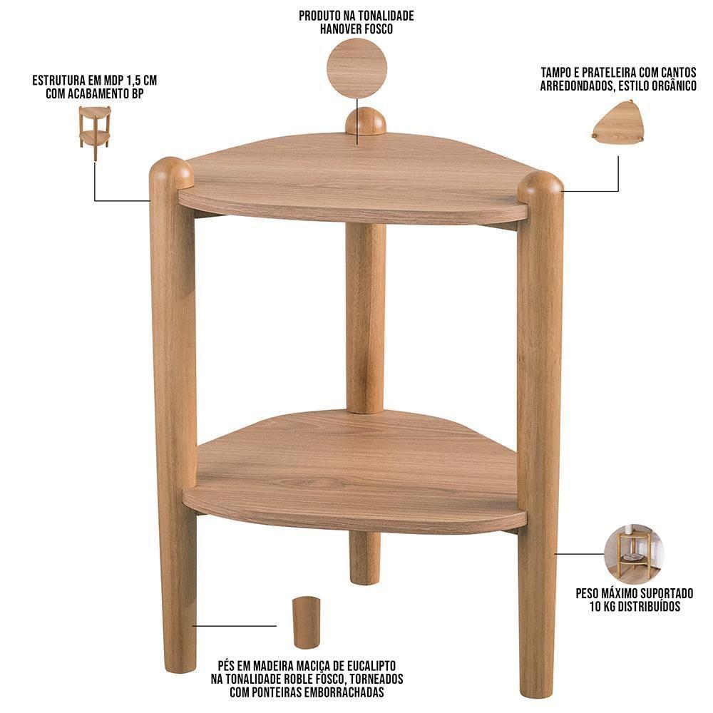 Kit 02 Mesas De Centro E 01 Mesa Lateral Pés Madeira Trium A03 Hanover Roble - Lyam Decor - 8