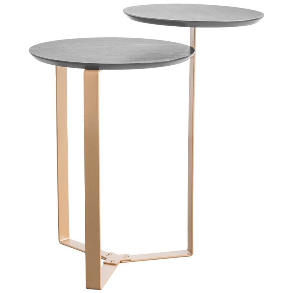 Kit Mesa De Centro E Mesa Lateral Para Sala Pés Metálicos Dari A03 Nero Dourado - Lyam Decor - 4