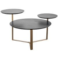 Kit Mesa De Centro E Mesa Lateral Para Sala Pés Metálicos Dari A03 Nero Dourado - Lyam Decor - 3