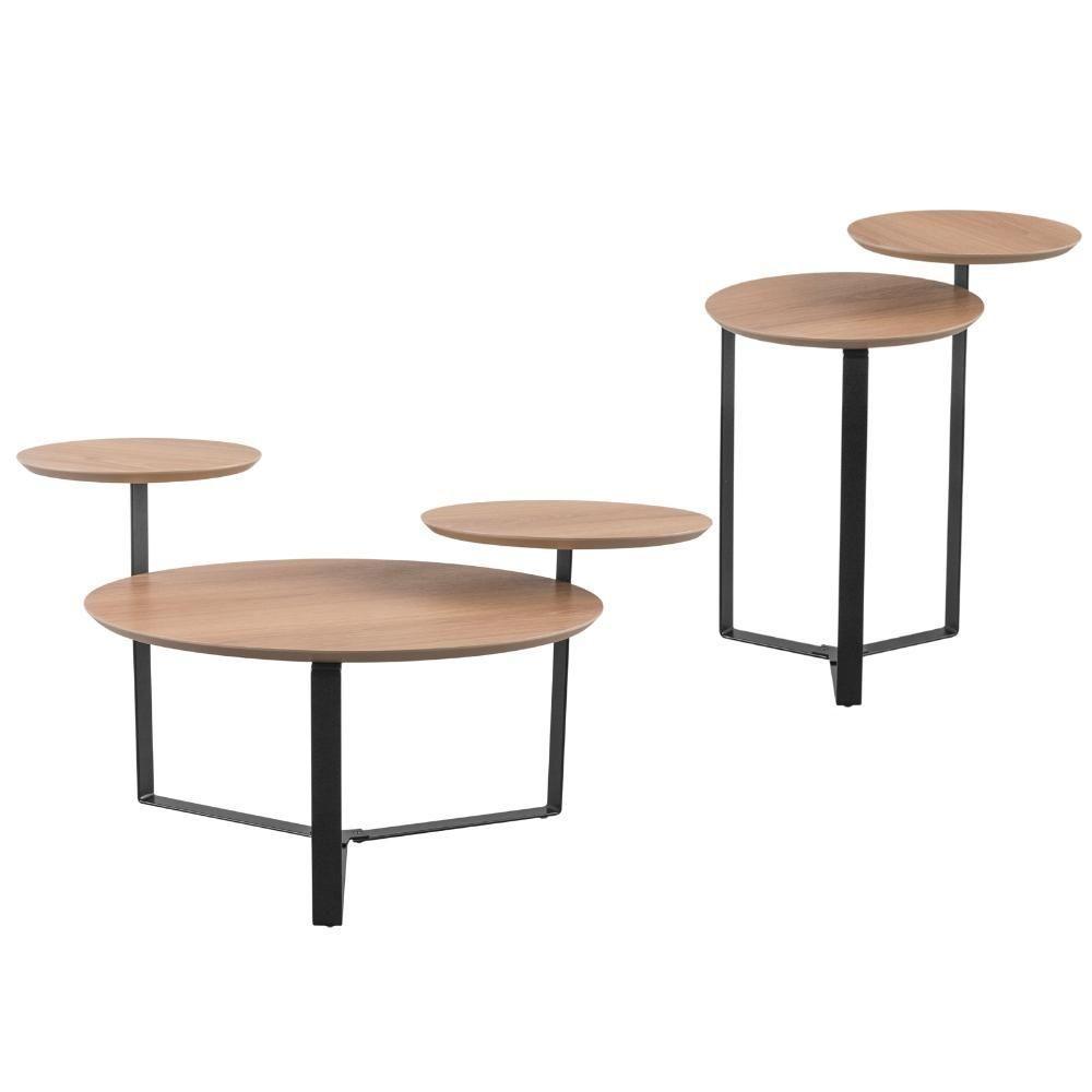 Kit Mesa De Centro E Mesa Lateral Para Sala Pés Metálicos Dari A03 Hanover Preto - Lyam Decor - 1