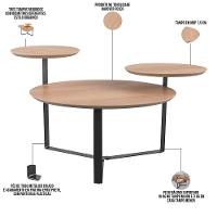 Kit Mesa De Centro E Mesa Lateral Para Sala Pés Metálicos Dari A03 Hanover Preto - Lyam Decor - 6