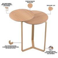 Kit Mesa De Centro E Mesa Lateral Para Sala Pés Metálicos Dari A03 Hanover Dourado - Lyam Decor