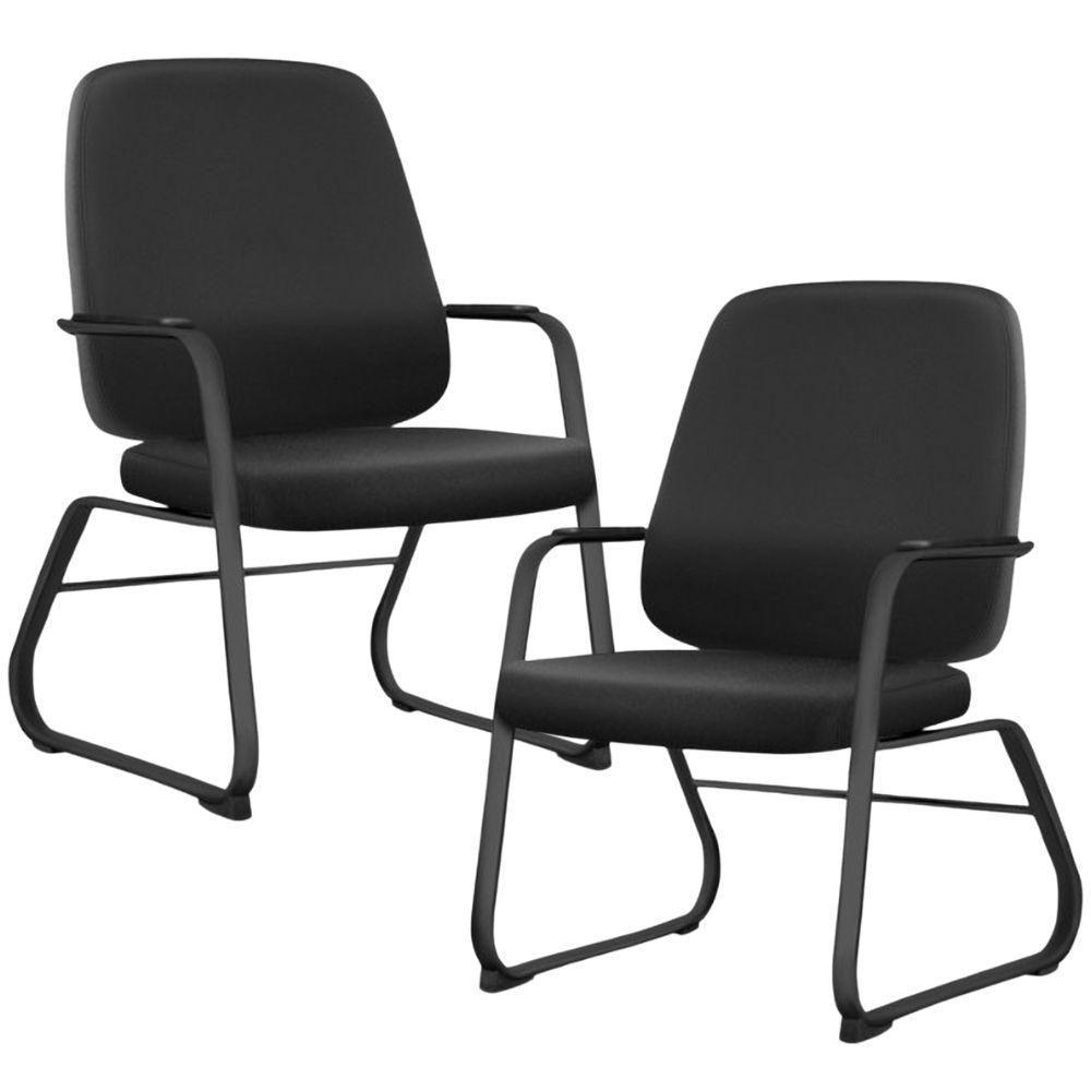 Kit 02 Cadeiras Executiva Diretor Base Fixa Hub F02 Sintético Preto - Lyam Decor - 1