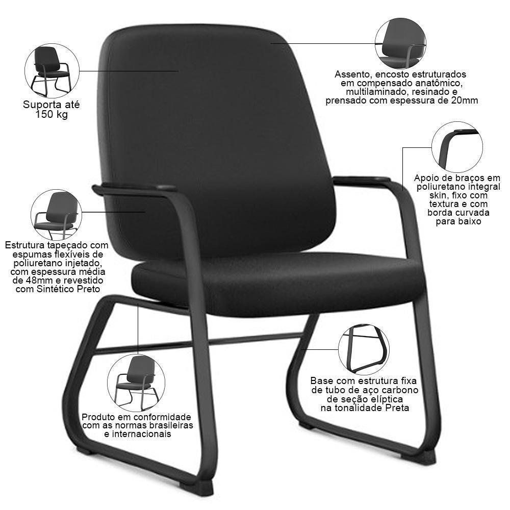 Kit 02 Cadeiras Executiva Diretor Base Fixa Hub F02 Sintético Preto - Lyam Decor - 3