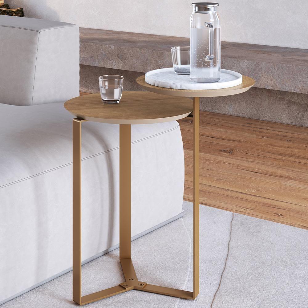 Mesa Lateral Para Sala De Estar 2 Em 1 Pés Metálicos Dari A03 Hanover Dourado - Lyam Decor - 3