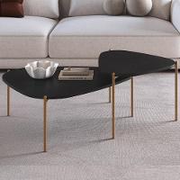Kit 02 Mesas De Centro Para Sala De Estar Pés Metálicos Adek A03 Nero Dourado - Lyam Decor - 5