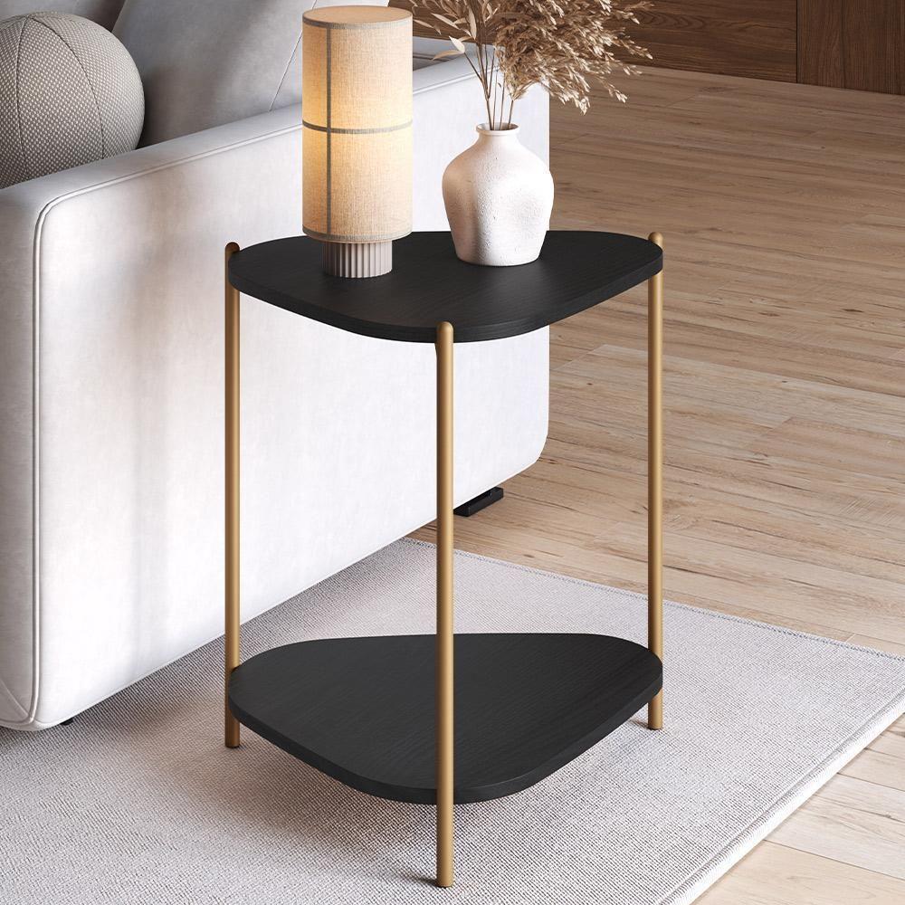 Mesa Lateral Para Sala De Estar Pés Metálicos Adek A03 Nero Dourado - Lyam Decor - 2