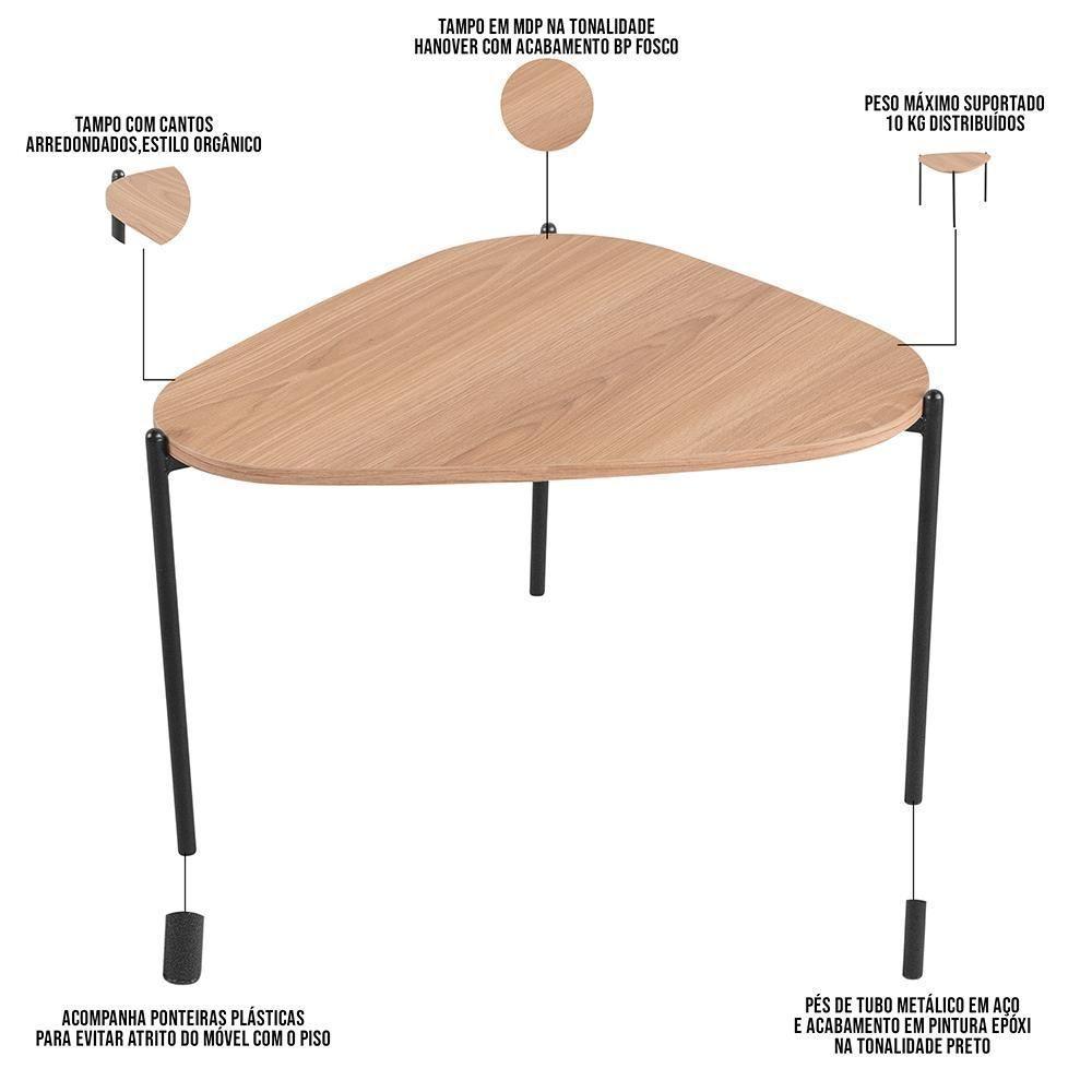 Mesa De Centro Para Sala De Estar Pés Metálicos Alta Adek A03 Hanover Preto - Lyam Decor - 4