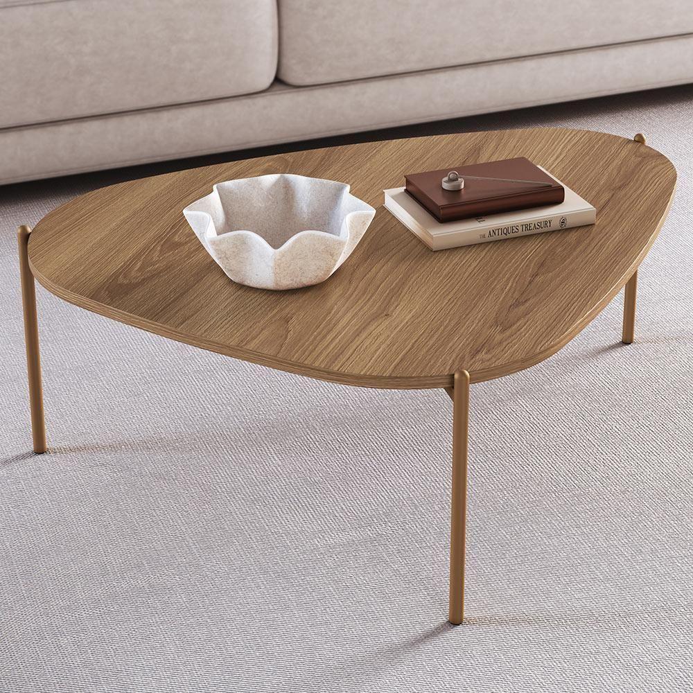 Mesa De Centro Para Sala De Estar Pés Metálicos Baixa Adek A03 Hanover Dourado - Lyam Decor - 2