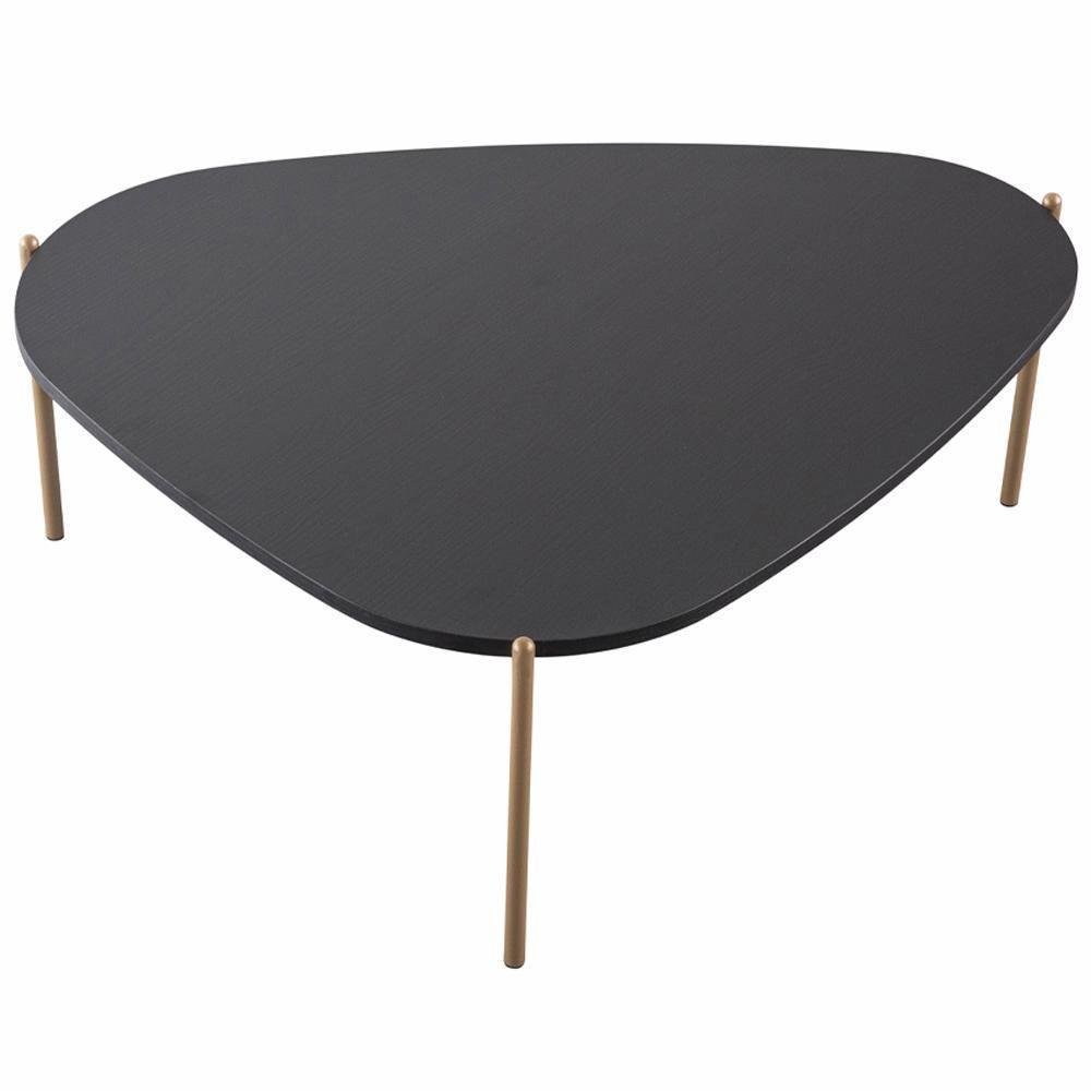 Mesa De Centro Para Sala De Estar Pés Metálicos Baixa Adek A03 Nero Dourado - Lyam Decor - 3