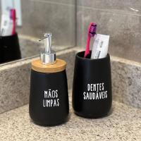 Conjunto Para Banheiro Em Cerâmica Preto Com 2 Peças Mimo Style - Exclusivo - 1