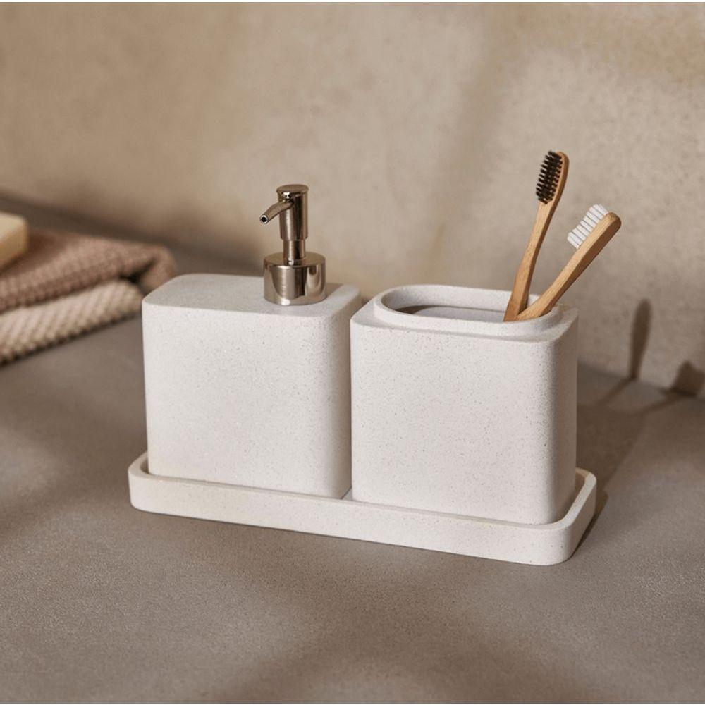 Conjunto Para Banheiro Em Poliresina Branco Com 3 Peças Mart - 2