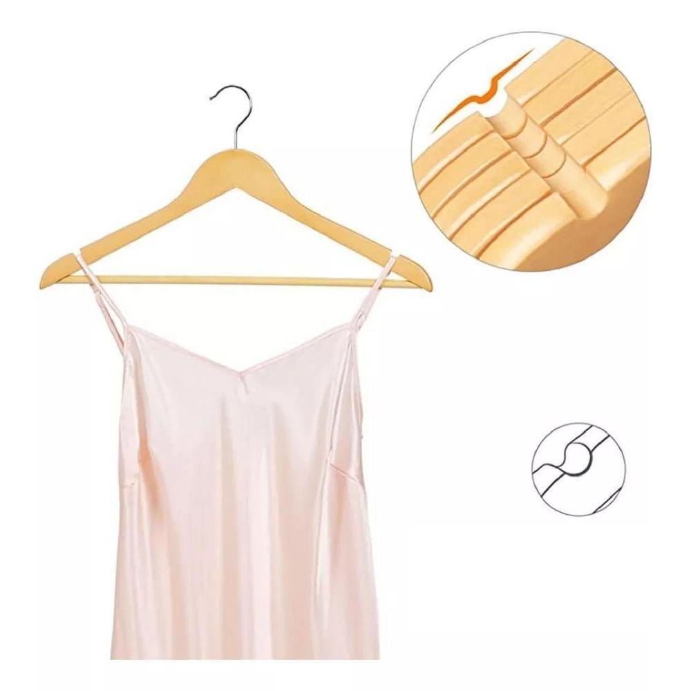 Kit 6 Cabides Madeira Marfim Com Verniz P Roupas Pesadas - 2