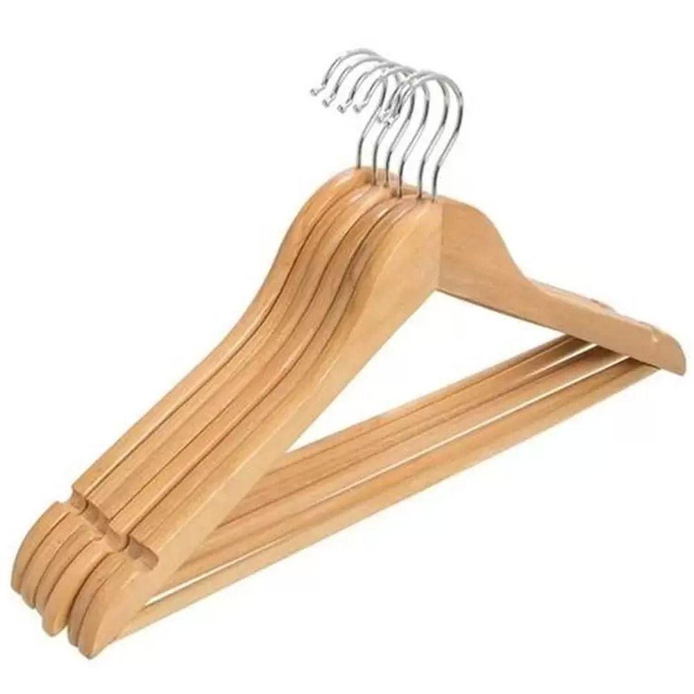 Kit 6 Cabides Madeira Marfim Com Verniz P Roupas Pesadas - 1