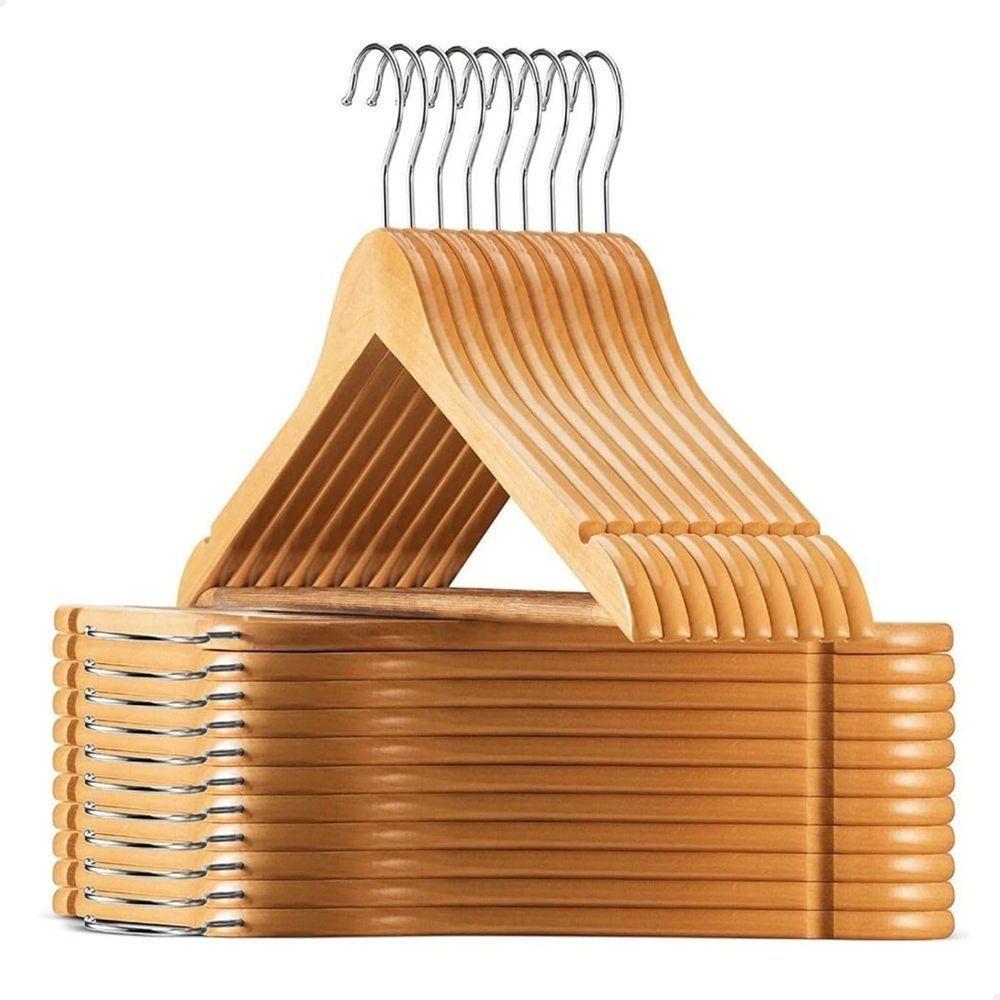 Kit 6 Cabides Madeira Marfim Com Verniz P Roupas Pesadas - 5