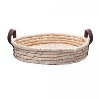 Bandeja Redonda Em Fibra Natural Braid Com Alça Em Couro 36cm Lyor - 1
