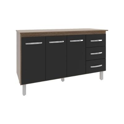 Armário Cozinha Gabinete De Pia 160 Cm Estela Savana Preto E Tampo Tampão 160 Cm Mobília Decor Savana