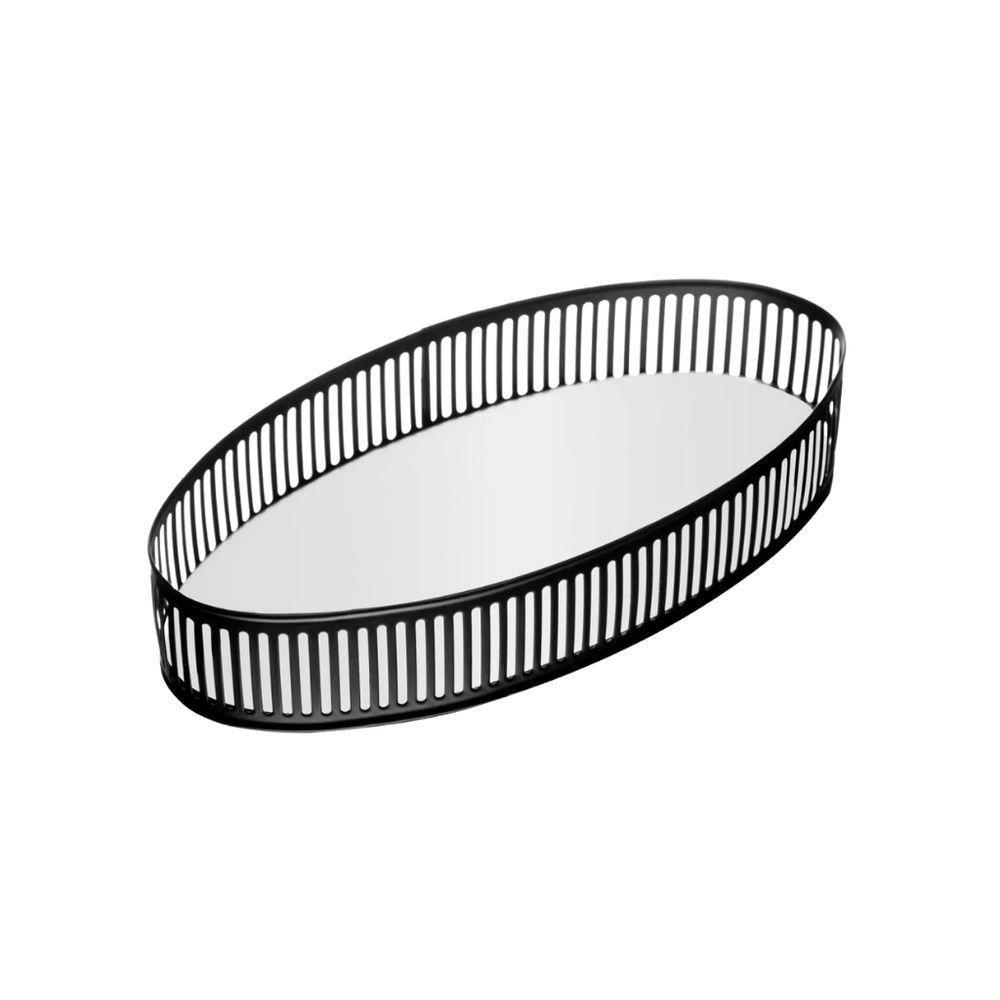 Bandeja Espelhada Oval Em Metal Berlin 26x13cm Lyor Preto Fosco - 1