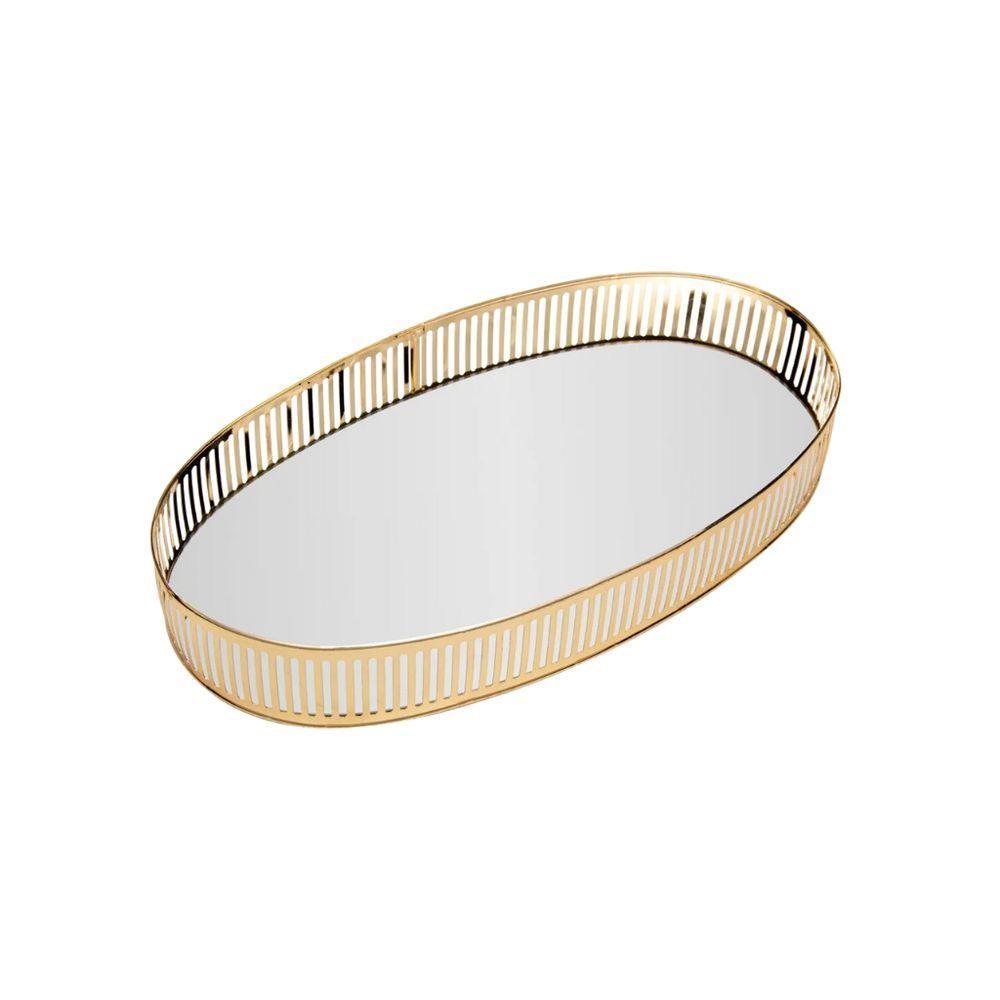 Bandeja Espelhada Oval Em Metal Berlin 26x13cm Lyor Dourado - 1