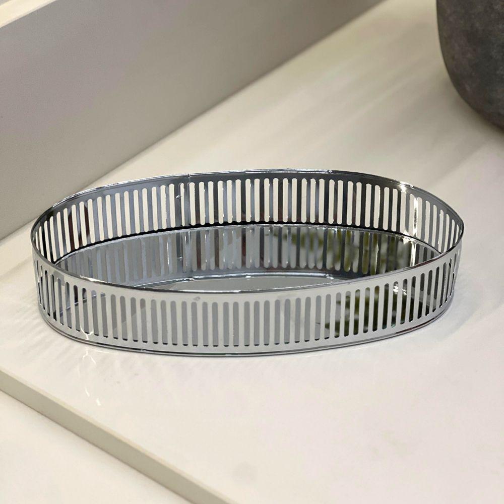 Bandeja Espelhada Oval Em Metal Berlin 26x13cm Lyor Prata - 2