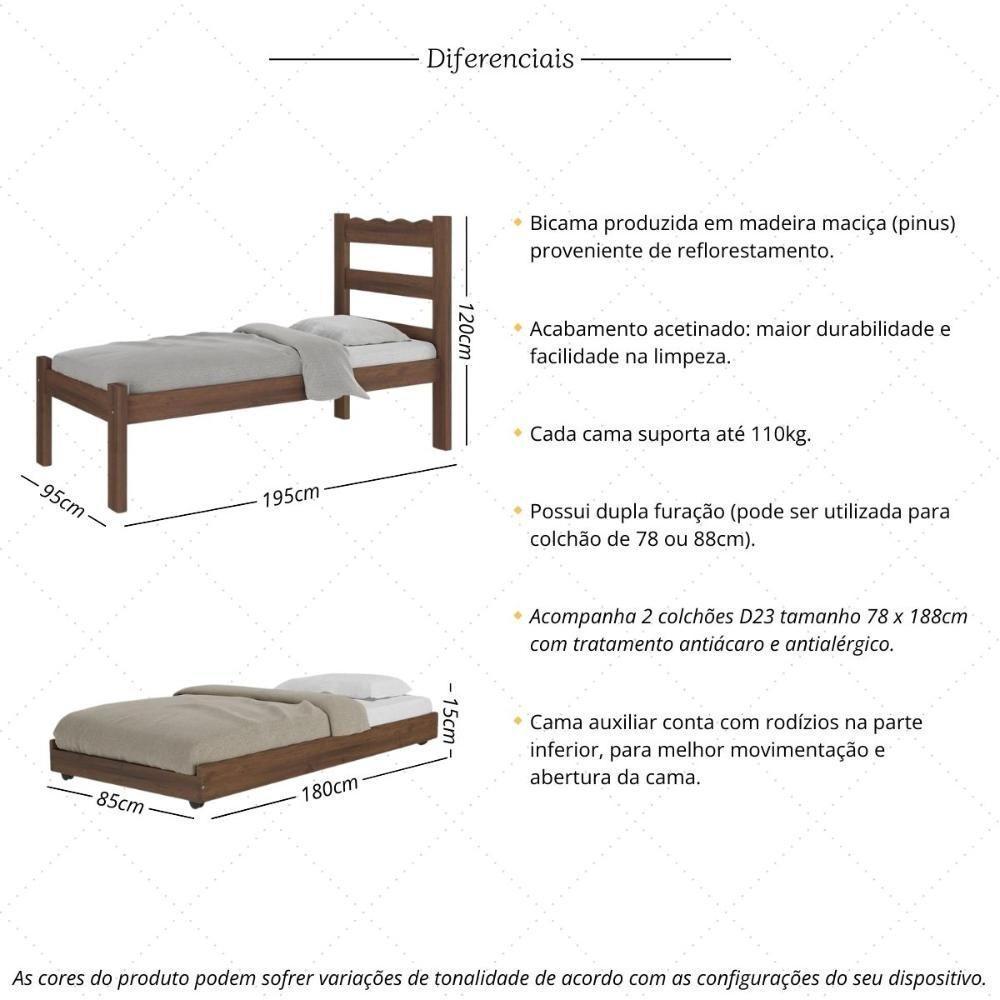 Bicama De Madeira Maciça Com Colchão Incluso Multimóveis Cr35258 Imbuia - 3