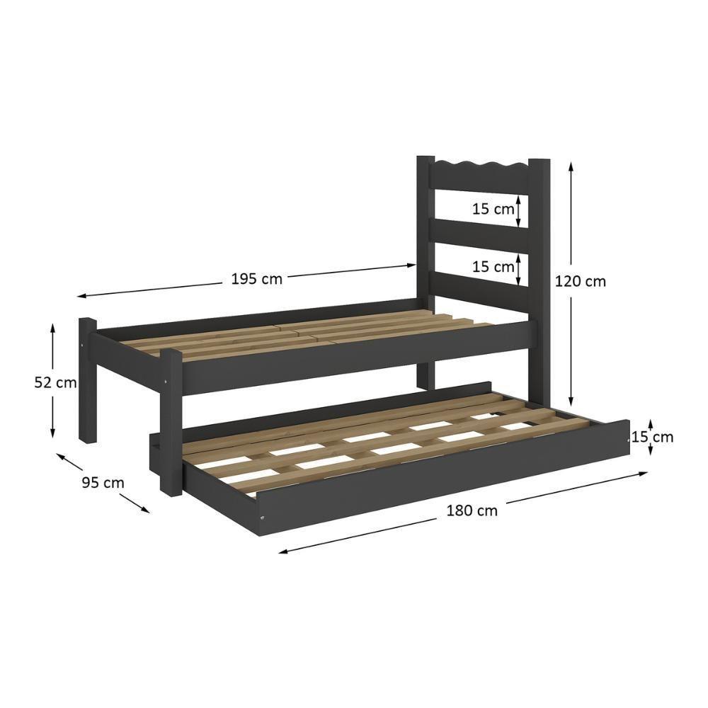 Bicama De Madeira Maciça Com Colchão Incluso Multimóveis Cr35258 Preto - 4