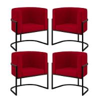 Kit 04 Poltronas Lua Sala Decorativa Base De Ferro Black Vermelho - 1