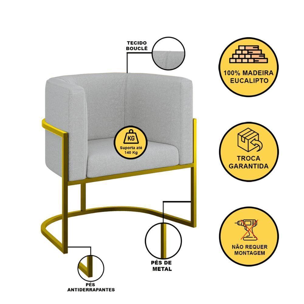 Poltrona Bouclê Decorativa Lua Recepção Base De Ferro Gold Cinza - 2