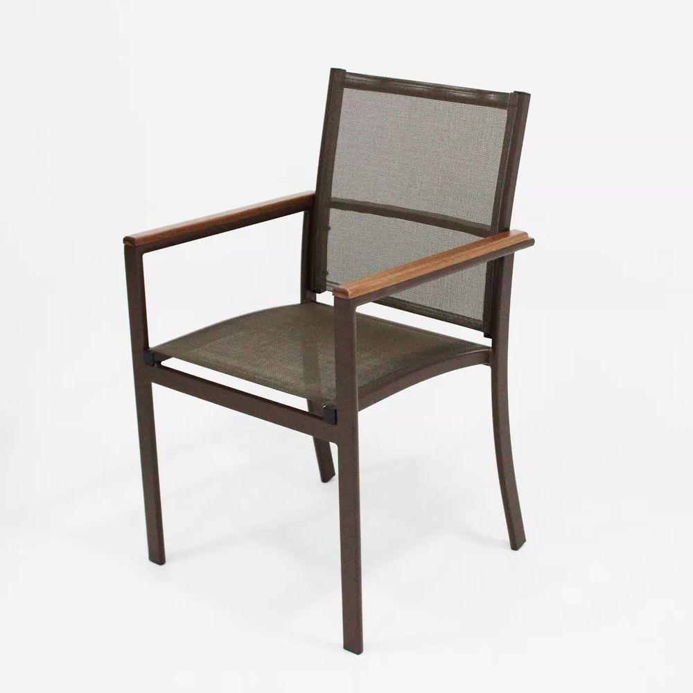Conjunto De Mesa Jantar 1,80m Zurick Madeira Pétalas 8 Poltronas Amélia Tela Sling E Alumínio Marrom - 5