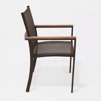 Conjunto De Mesa Jantar 1,80m Zurick Madeira Pétalas 8 Poltronas Amélia Tela Sling E Alumínio Marrom