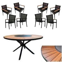 Conjunto De Mesa Jantar 1,80m Zurick Madeira Pétalas 8 Poltronas Amélia Tela Sling E Alumínio Preto - 1