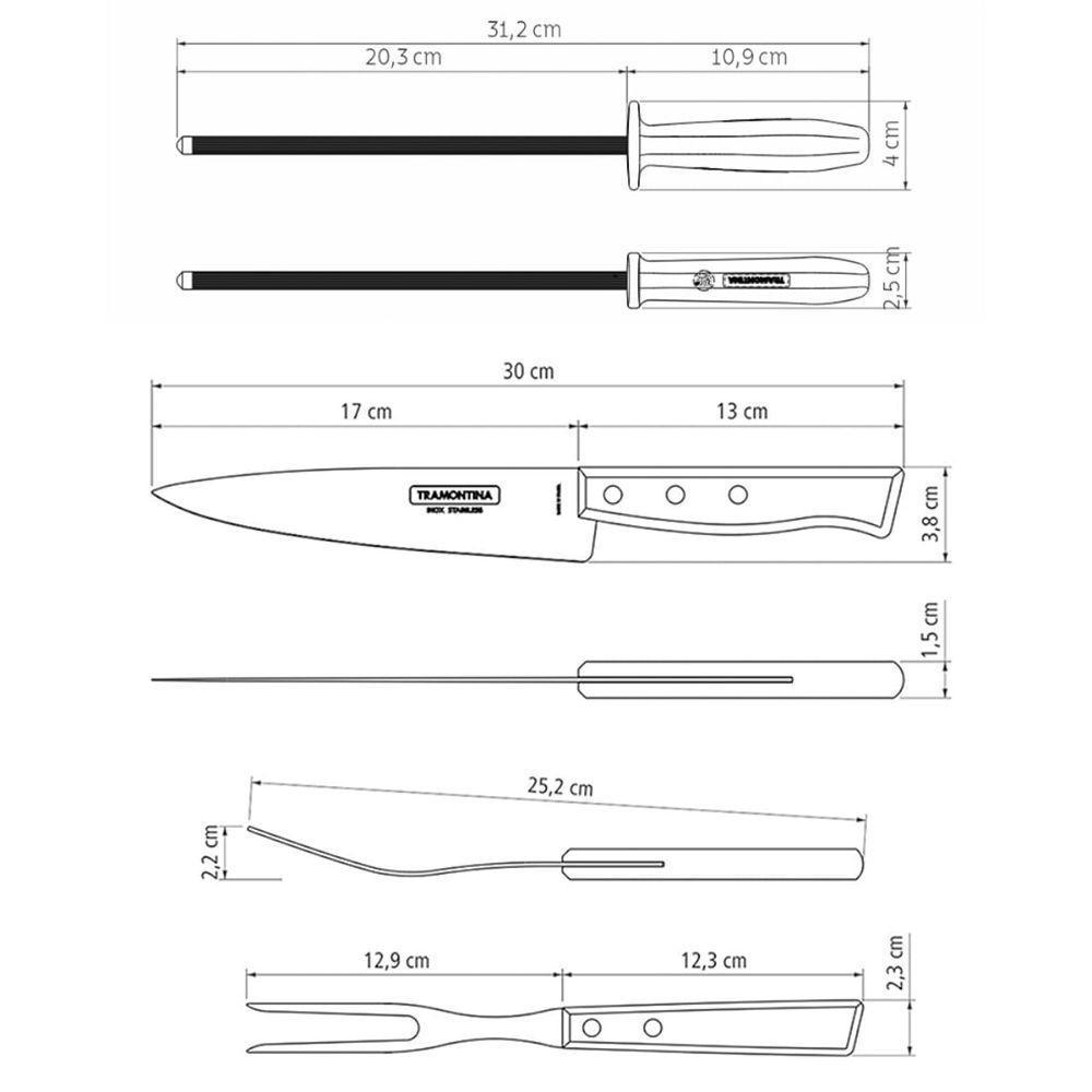 Kit Para Churrasco Tramontina Aço Inox Madeira Natural E Polipropileno 3 Peças - 4