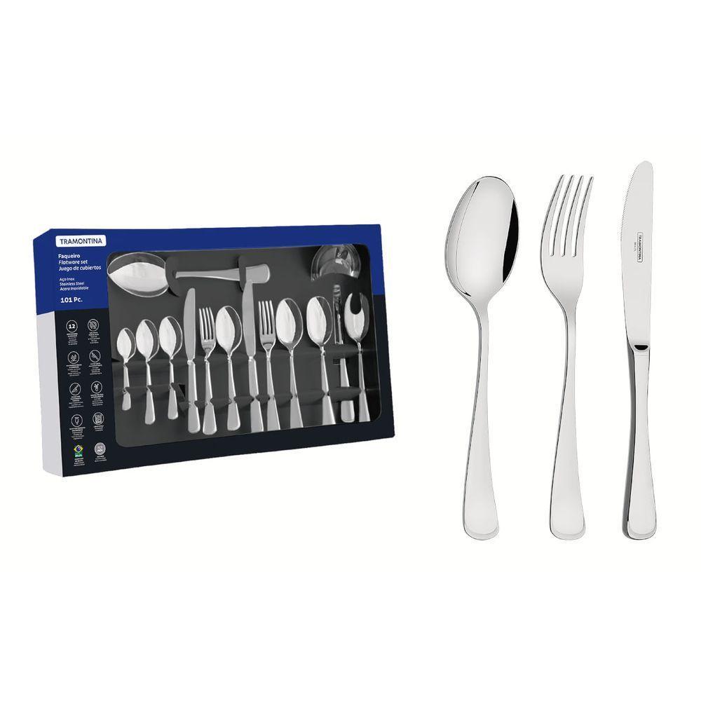 Faqueiro Tramontina Mônaco 101 Peças Aço Inox Com Detalhes No Cabo - 1