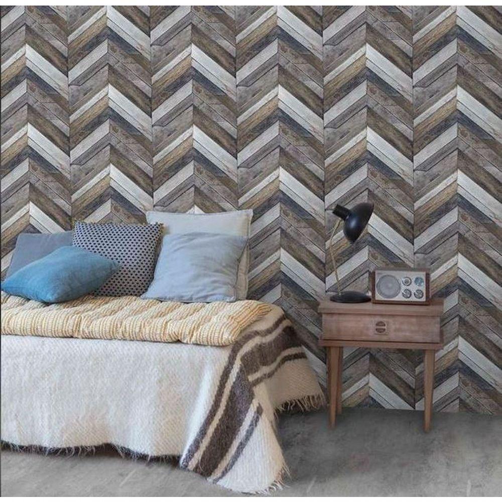Papel De Parede Exposure Ep3402 Painel De Madeira Chevron - Rolo 10m X 0,53m - 2