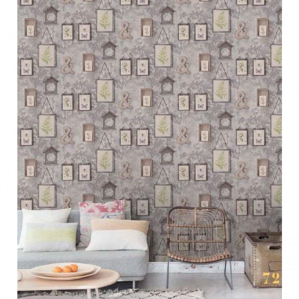 Papel De Parede Exposure Ep2102 Parede Envelhecida Com Molduras - Rolo 10m X 0,53m - 2