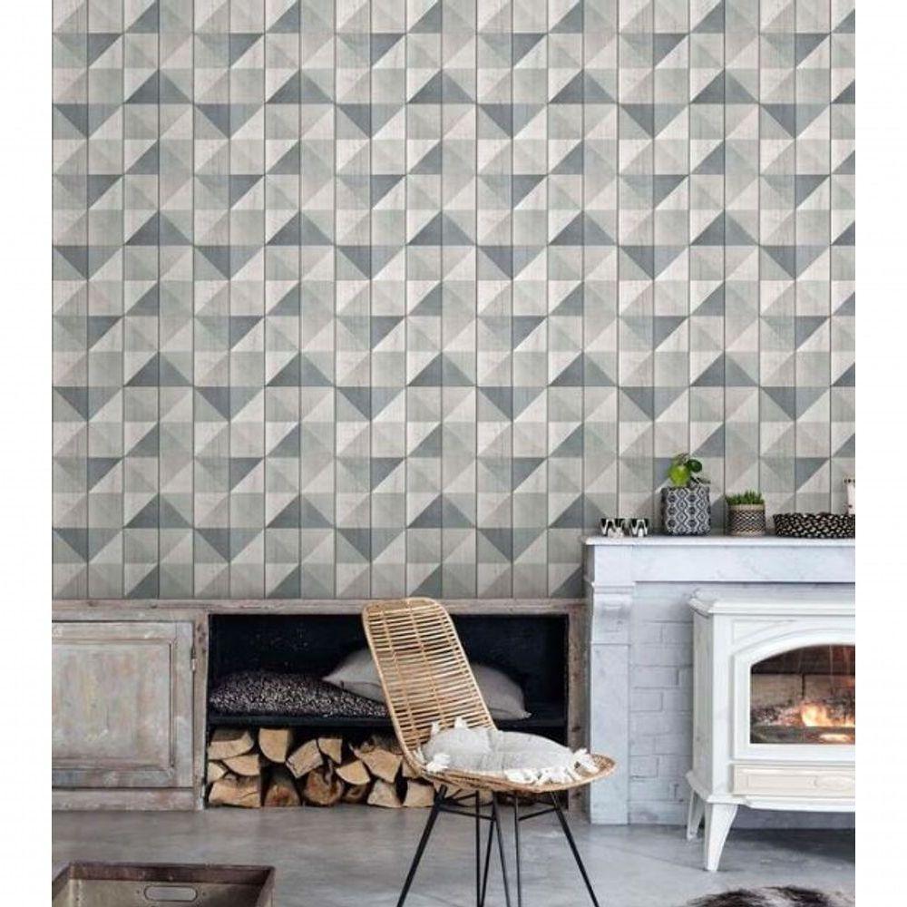 Papel De Parede Exposure Ep3103 Painel De Madeira Com Triângulos - Rolo 10m X 0,53m - 2