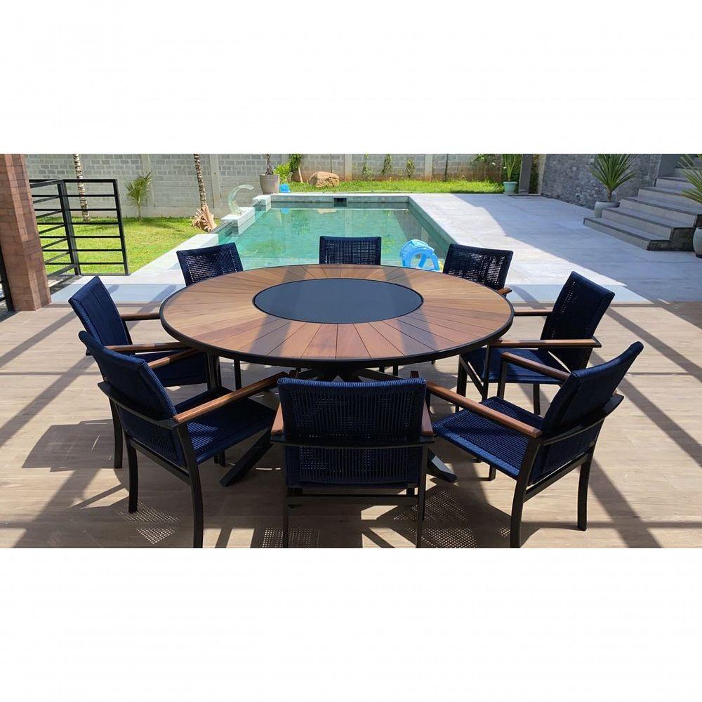Jogo De Mesa 1,30m Zurick Madeira 4 Poltronas Corda Náutica Jantar Azul - 8