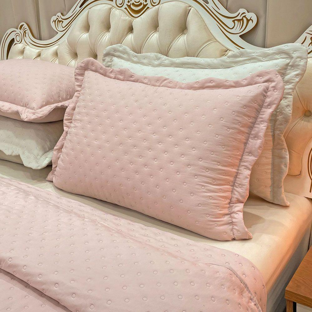 Kit Cobre Leito Colcha Casa Scarpa Perone King Dupla Face Toque De Pluma Micro Percal 300 Fios 3 Peças Rosê - 5