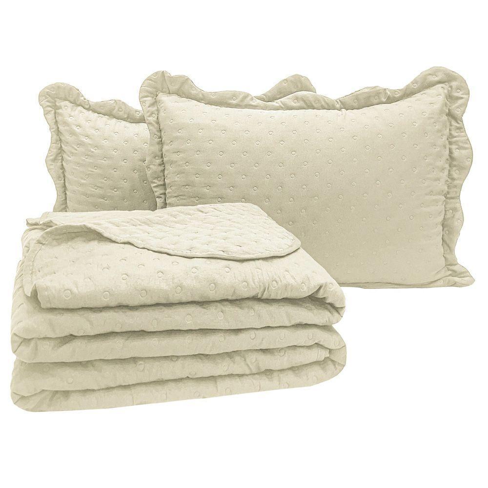 Kit Cobre Leito Colcha Casa Scarpa Perone King Dupla Face Toque De Pluma Micro Percal 300 Fios 3 Peças Palha - 3