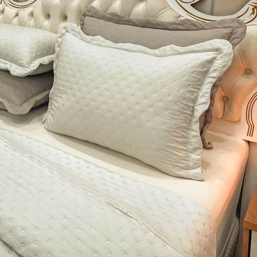 Kit Cobre Leito Colcha Casa Scarpa Perone King Dupla Face Toque De Pluma Micro Percal 300 Fios 3 Peças Palha - 5