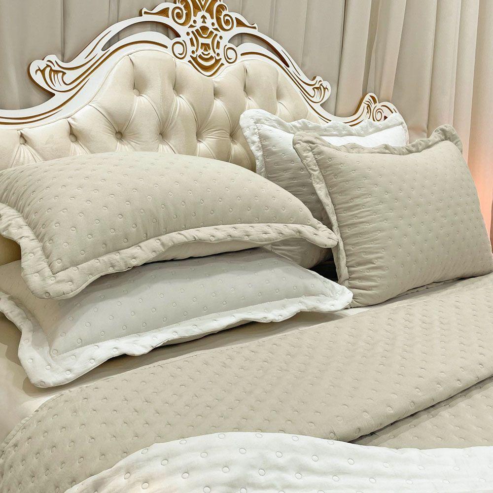 Kit Cobre Leito Colcha Casa Scarpa Perone King Dupla Face Toque De Pluma Micro Percal 300 Fios 3 Peças Palha - 6
