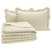 Kit Cobre Leito Colcha Casa Scarpa Perone King Dupla Face Toque De Pluma Micro Percal 300 Fios 3 Peças Palha - 1