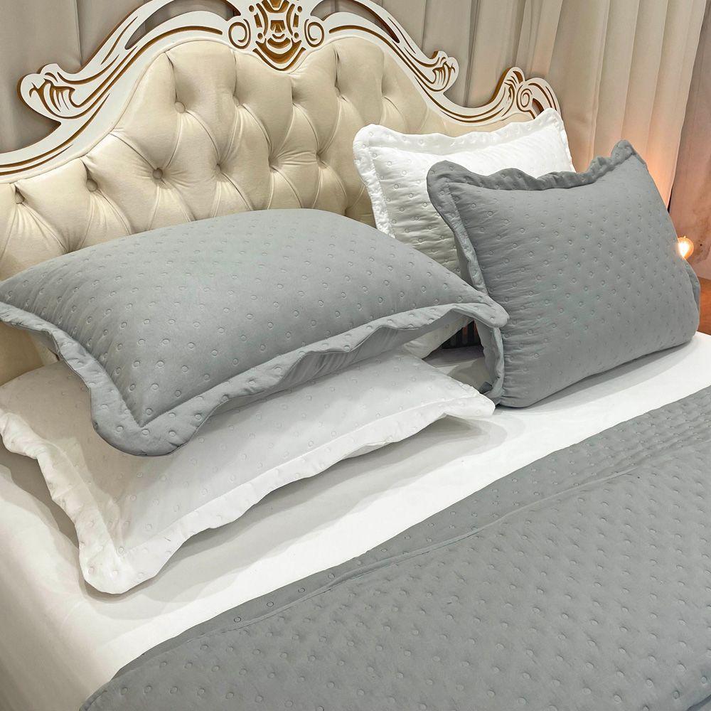 Kit Cobre Leito Colcha Casa Scarpa Perone King Dupla Face Toque De Pluma Micro Percal 300 Fios 3 Peças Cinza - 3