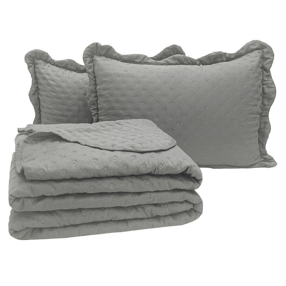 Kit Cobre Leito Colcha Casa Scarpa Perone King Dupla Face Toque De Pluma Micro Percal 300 Fios 3 Peças Cinza - 7