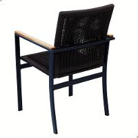 Jogo De Mesa Ripada 1,00m 4 Poltronas Amélia Corda Náutica Para Jantar Jardim Piscina Preto