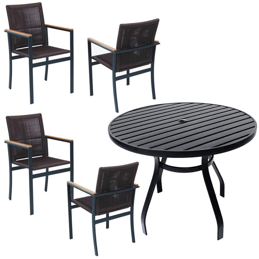 Jogo De Mesa Ripada 1,00m 4 Poltronas Amélia Corda Náutica Para Jantar Jardim Piscina Marrom - 1